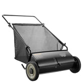 Push Lawn Sweeper 26in Leaf and Grass Collector Rubber Wheels Heavy Duty Steel with Large Capacity 7 cu ft Mesh Bag 4 Spinning Brushes